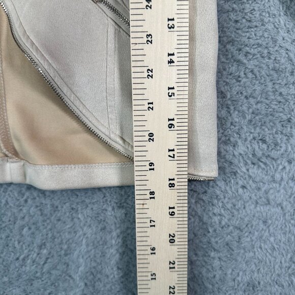 Mine Light Jacket Beige Faux Suede Open Front Zipper Hem Button Detail Jacket - Picture 8 of 10